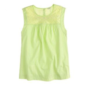 J Crew Green Pleated Embroidered Windowpane Top